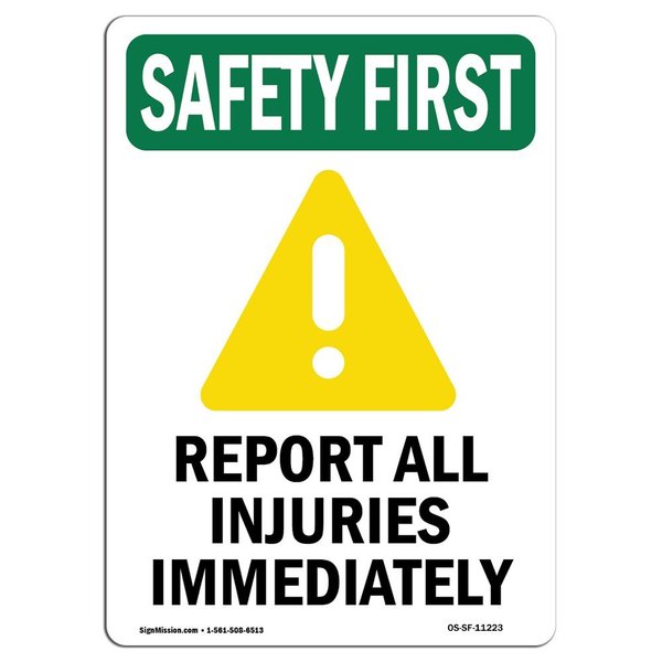 Signmission OSHA Sign, Report All Injuries W/ Symbol, 5in X 3.5in Decal, 10PK, 3.5" W, 5" L, Portrait, PK10 OS-SF-D-35-V-11223-10PK